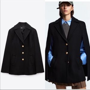 Buttoned Wool Blend Cape